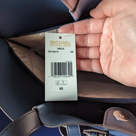 NWT Michael Kors Emilia Large Pebbled Leather Tote Bag - Navy - Picture 8 of 8